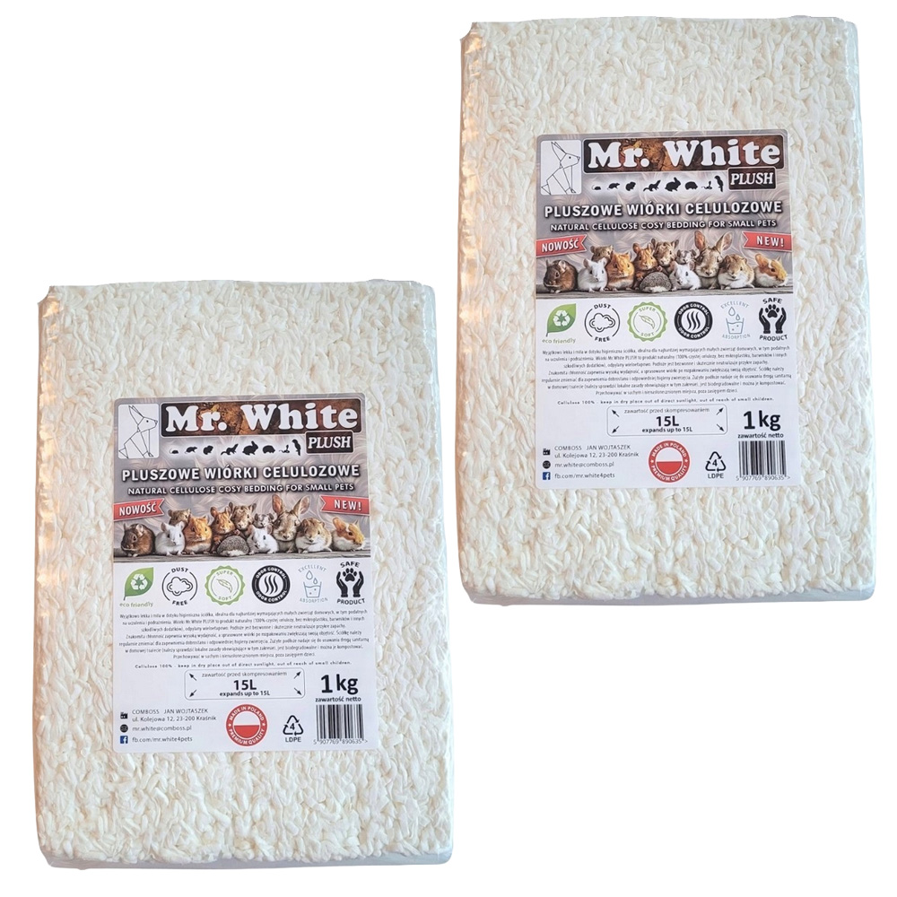 Mr. White Pluszowe wiórki celulozowe PLUSH ZESTAW 2 x 1kg ściółka dla gryzoni